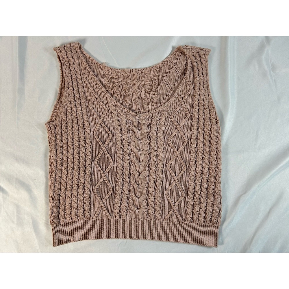 SHEIN Cable Knit Tank Top M Brown V Neck Boho Cottagecore Sweater Vest